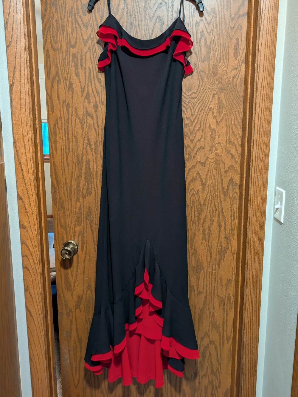 Black and Red Ruffle-Trim Dress